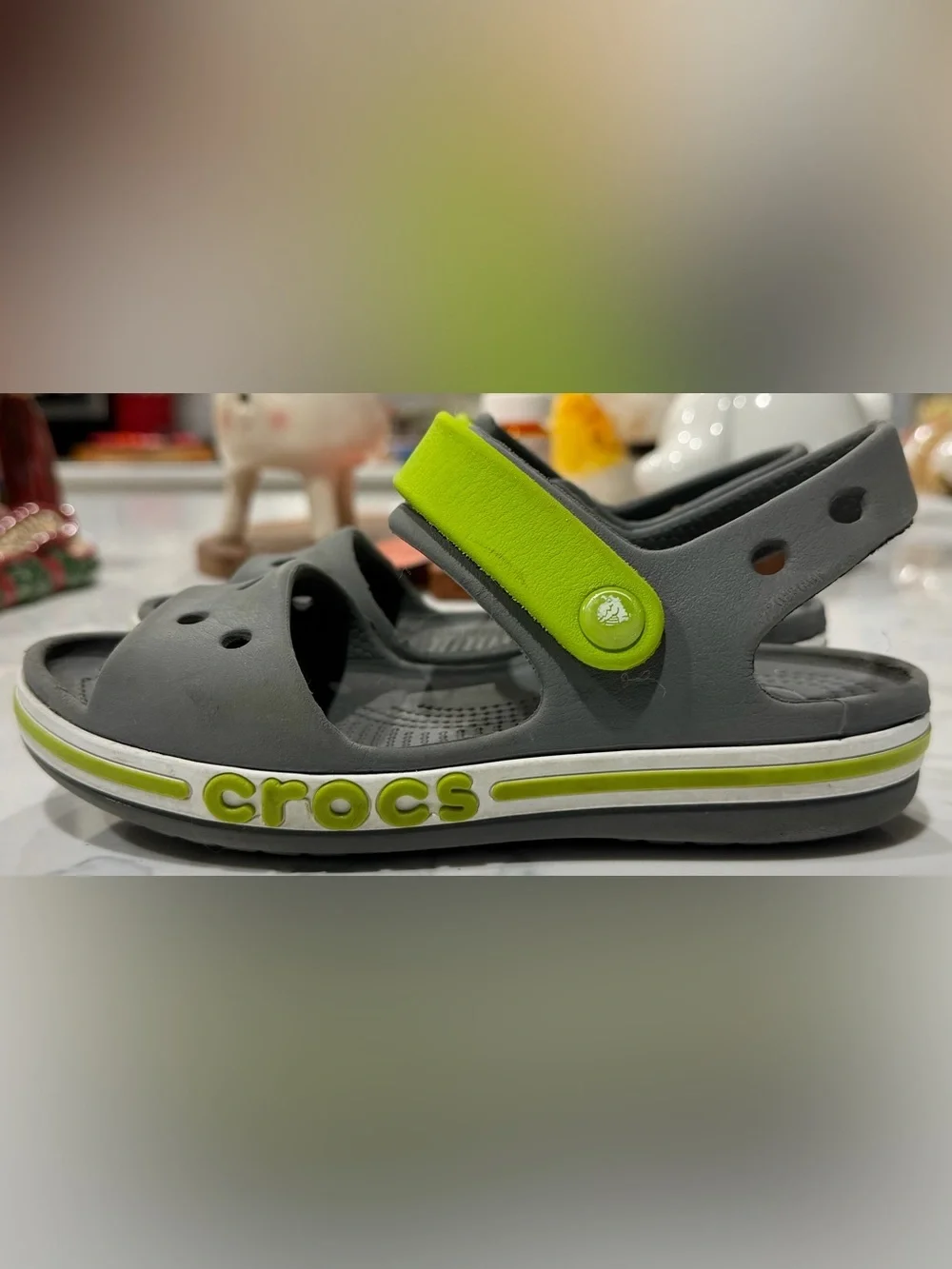 Crocs Bayaband Gray Green Sandals Shoes Youth Size 13 Strappy Waterproof Summer